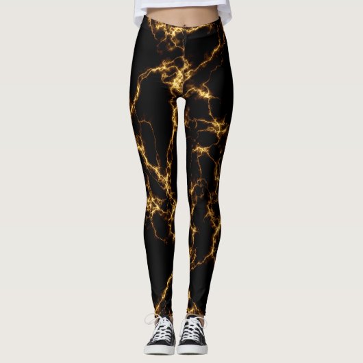 Eleganter Marmorstil3 - Schwarzes Gold Leggings (Vorderseite)