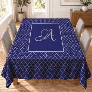 Eleganter marokkanischer Damast in Marineblau mit Tischdecke