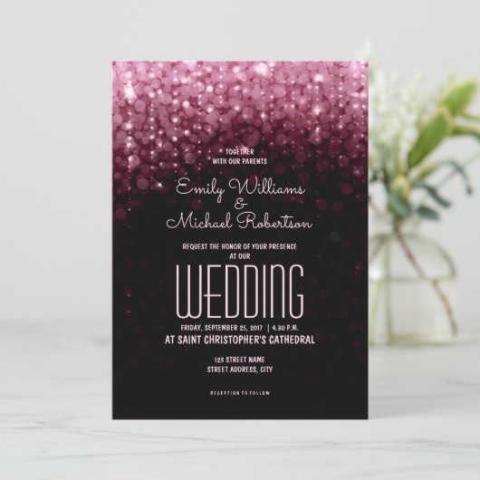 Eleganter Marsala-Hochzeitsglanz Einladung (Stehend Vorderseite)