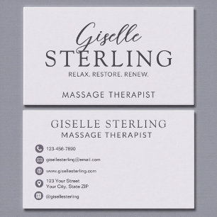 Eleganter Massagetherapeut Lila Lilac Script Visitenkarte