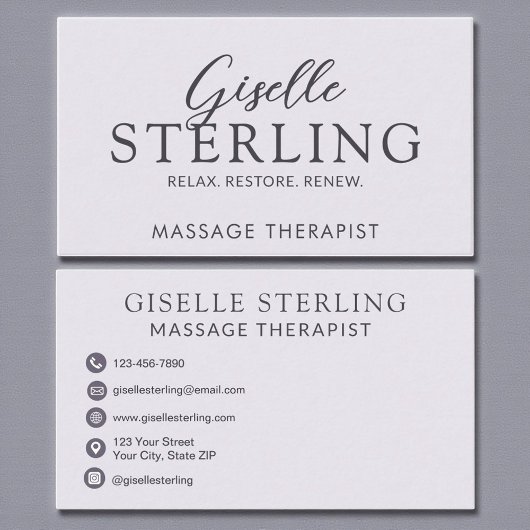 Eleganter Massagetherapeut Lila Lilac Script Visitenkarte