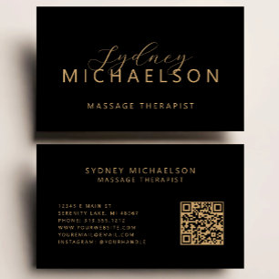 Eleganter Massagetherapeut QR Code Black Gold Visitenkarte