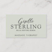 Eleganter Massagetherapeut Sage Green Modern Visitenkarte (Vorderseite)