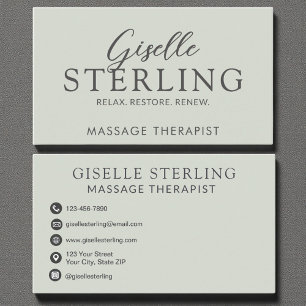 Eleganter Massagetherapeut Sage Green Modern Visitenkarte
