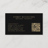 Eleganter Masseur QR Code Schwarz Gold Visitenkarte (Rückseite)
