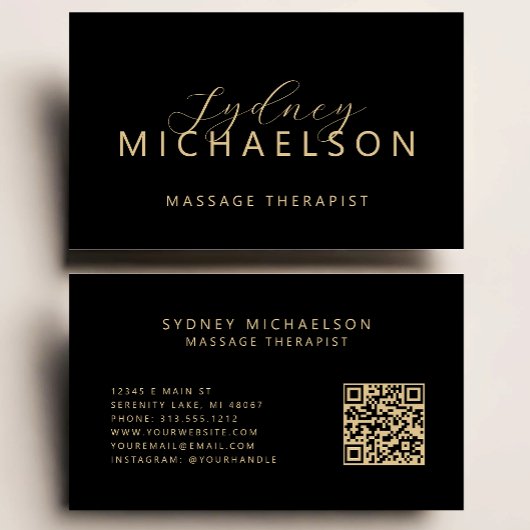 Eleganter Masseur QR Code Schwarz Gold Visitenkarte