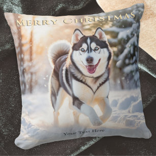 Eleganter maßgeschneiderter Husky-Hund im Schnee F Kissen