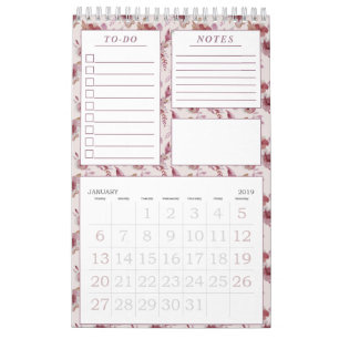 Eleganter Mauve Pink Blumenmuster Monatsplaner Kalender