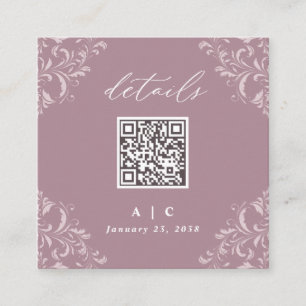 Eleganter Mauve QR Code Hochzeit Details zum klein Begleitkarte