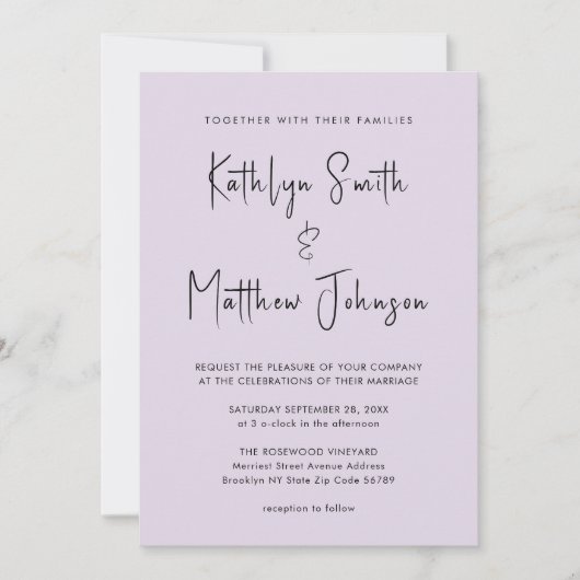 Eleganter Mauve QR Code in einer modernen Hochzeit Einladung (Vorderseite)