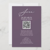 Eleganter Mauve QR Code in einer modernen Hochzeit Einladung (Rückseite)