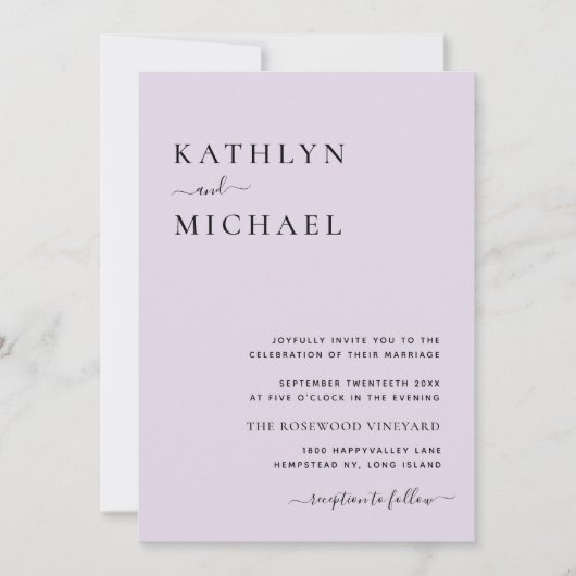 Eleganter Mauve QR Code in einer modernen Hochzeit Einladung (Vorderseite)