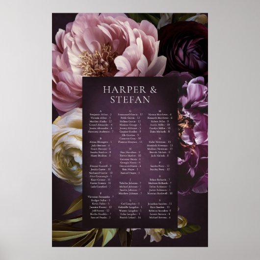 Eleganter maximalistischer floraler Hochzeitssitzp Poster (Vorne)