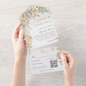 Eleganter Meadow Floral Wedding QR Code All In One Einladung (Abreißen)