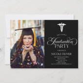 Eleganter Medical Caduceus Custom Picture Abschlus Einladung (Vorderseite)