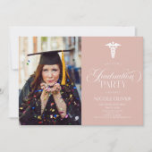Eleganter Medical Caduceus Custom Picture Abschlus Einladung (Vorderseite)