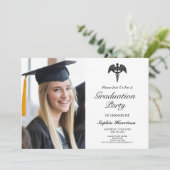 Eleganter Medical Caduceus Custom Picture Abschlus Einladung (Stehend Vorderseite)