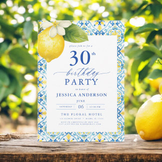 Eleganter mediterraner Lemon Floral 30. Geburtstag Einladung