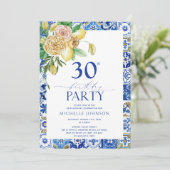 Eleganter mediterraner Lemon Floral 30. Geburtstag Einladung (Stehend Vorderseite)