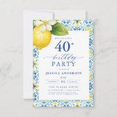 Eleganter mediterraner Lemon Floral 40. Geburtstag Einladung (Vorderseite)