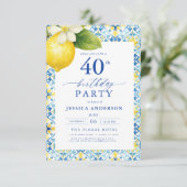 Eleganter mediterraner Lemon Floral 40. Geburtstag Einladung (Stehend Vorderseite)