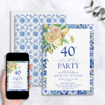 Eleganter mediterraner Lemon Floral 40. Geburtstag Einladung<br><div class="desc">Feiern Sie Ihr 40. Jahr im Stil! Egal ob Sie ein großes Party planen oder etwas Intimeres, diese elegante mediterrane Lemon Floral zum 40. Geburtstag lädt zum Set für Ihren besonderen Tag ein. Dieses auffällige Design besticht durch eine Reihe von lebhaften gelben Zitronenfloralen in Aquarellfarben, die durch tiefblaue, mediterrane Kacheln...</div>
