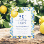 Eleganter mediterraner Lemon Floral 50. Geburtstag<br><div class="desc">Feiern Sie stilvoll mit einer eleganten mediterranen Zitronenblume. Dieses Design mit lebhaften gelben Zitronen und üppiger grüner Vegetation erinnert an den Charme des Mittelmeers und eignet sich perfekt für ein sonniges und anspruchsvolles Ereignis. Die feinen Blumenakzente fügen eine frische, einladende Touch hinzu, während elegante Typografie ein Gefühl der Verfeinerung schafft....</div>