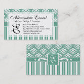 Eleganter Meergrün-Damast mit Ihrem Monogramm Visitenkarte (Vorne/Hinten)