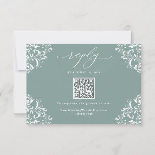 Eleganter Meergrüner Vintage-Hochzeits-QR-Code RSVP Karte