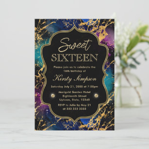 Eleganter mehrfarbiger Galaxy-Marmor Sweet Sixteen Einladung