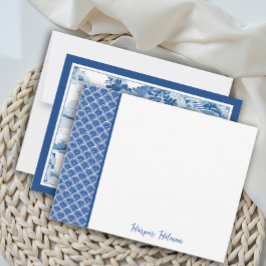 Eleganter Mehrzweck-Blue Clamshell Toile Flat Mitteilungskarte