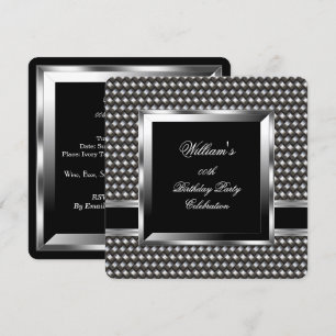 Eleganter Men Black Silver Birthday Party Man 2 Einladung