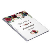 Eleganter Merlot Navy Blue Floral Wedding Planner Notizblock (Rechte Seite)