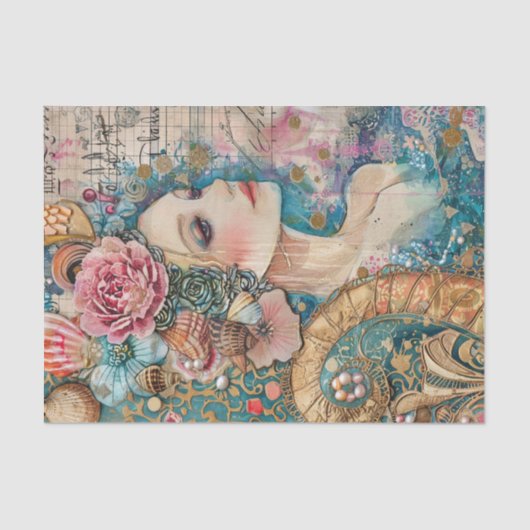 ELEGANTER MERMAID DECOUPAY SEIDENPAPIER (Vorderseite)