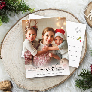 Eleganter Merry and Bright Foto Holiday Postkarte