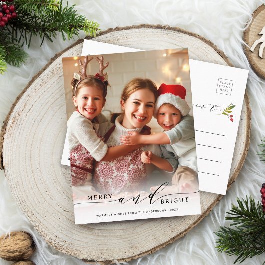 Eleganter Merry and Bright Foto Holiday Postkarte
