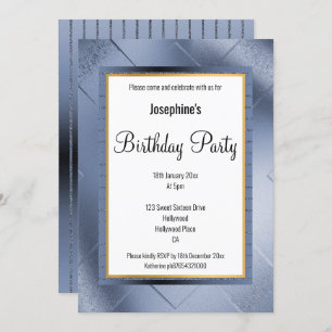 ELEGANTER METALLIC BLAUE GOLD PATTERN GEBURTSTAG 2 EINLADUNG