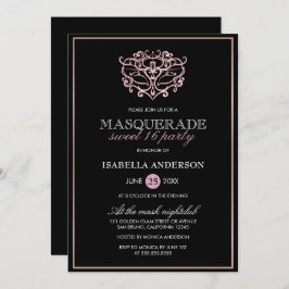 Eleganter Metallic Blush Pink Masquerade Sweet 16 Einladung
