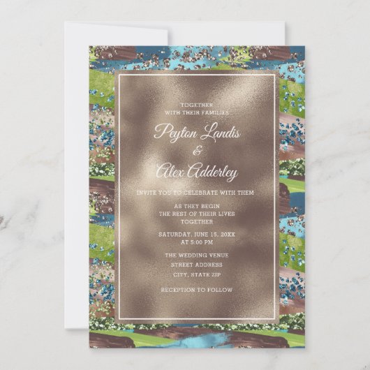 Eleganter Metallic Copper Green Aquamarin Wedding Einladung (Vorderseite)