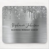 Eleganter Metallic Silver Funkelnd Glitzer Tropfen Mousepad (Vorne)