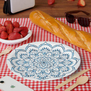Eleganter metallisch blauer Mandala-Dekor Pappteller