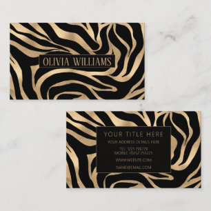 Eleganter metallischer Gold-Zebra-Schwarz-Tierdruc Visitenkarte