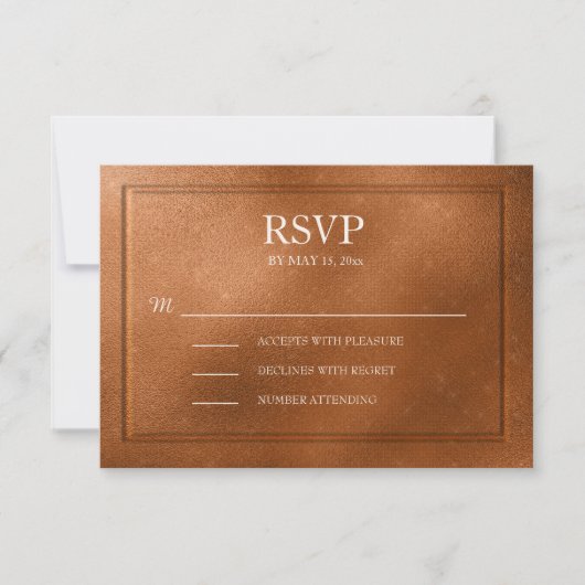 Eleganter metallischer Kupfer-Hochzeitstich RSVP Karte (Vorderseite)