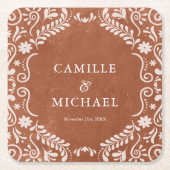 Eleganter mexikanischer Wedding Papel Picado Unter Rechteckiger Pappuntersetzer (Vorderseite)