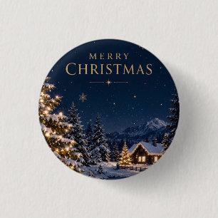 Eleganter Midnight Blue Weihnachts-Schneekiefernst Button