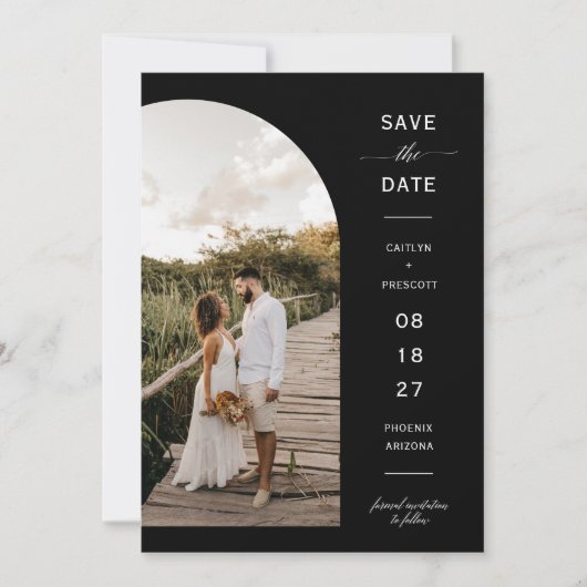 Eleganter Minimal Arch Foto QR Code Save the Date Einladung (Vorderseite)