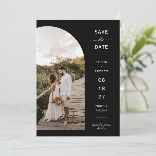 Eleganter Minimal Arch Foto QR Code Save the Date Einladung (Stehend Vorderseite)