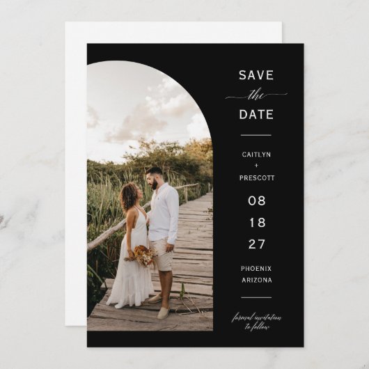 Eleganter Minimal Arch Foto QR Code Save the Date Einladung (Vorne/Hinten)