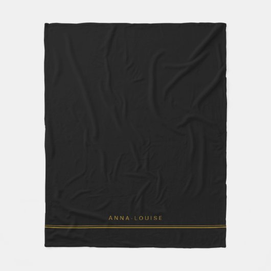Eleganter Minimal Black Gold Line Name Fleecedecke (Vorderseite)