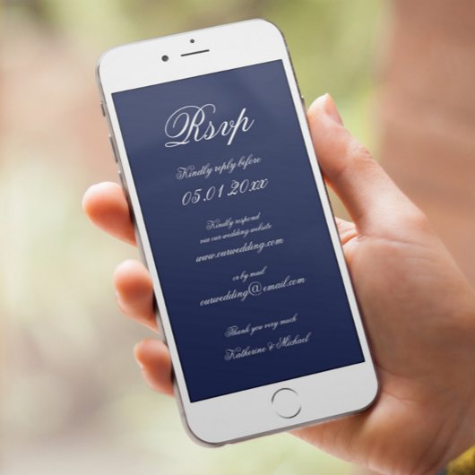 Eleganter Minimal Blue Digital Wedding RSVP Einladung